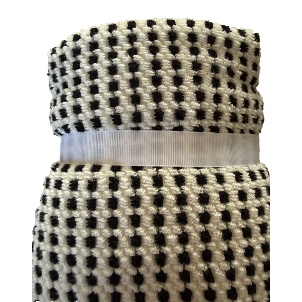 DKNY Hand Towels Set of 2 Black Ivory Check Dot Cotton 16x28 Country Cabin